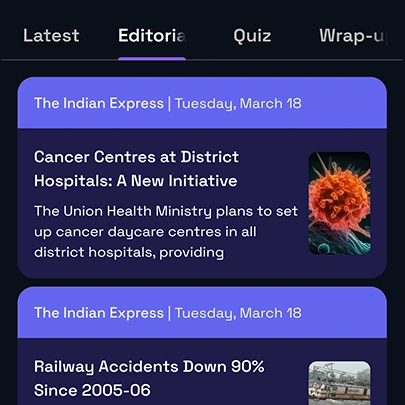 Daily current affairs dashboard with categorized news updates for UPSC aspirants
